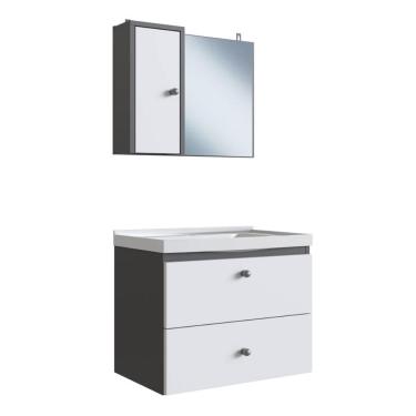 Imagem de Gabinete Para Banheiro Suspenso 50CM com Lavatorio e Espelheira Grafite Branco CLVP01 Versato Nova Móbile
