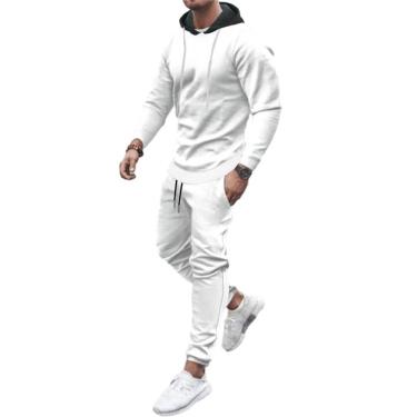 Imagem de Fatos De Treino Masculinos Outono Com Cordão Terno Esportivo Fitness Jogging Suit Cor Sólida Hoos Sports Jackets, G-White1, 3XL