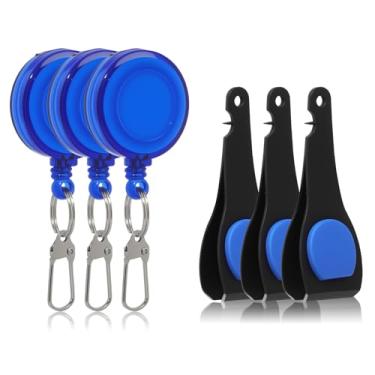 Imagem de TXIN Pacote com 3 cortadores de linha de pesca de aço inoxidável com retrator, alicate multifuncional para pesca com mosca, ferramenta portátil de corte rápido (azul)