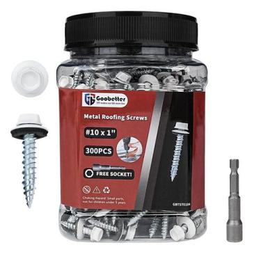 Imagem de Parafusos de telhado de metal GOOBETTER 10x1cm galvanizados 300 unidad
