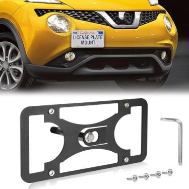 Imagem de Moldura frontal sem broca compatível com Nissan Juke 2011-2018 Suporte de gancho de reboque para placa de carro antifurto Capas de etiqueta de carro à prova de ferrugem, acessórios de carro à prova de