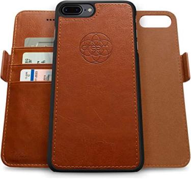 Imagem de Dreem Fibonacci 2-in-1 Wallet Case for Apple iPhone 8 Plus & 7 Plus - Luxury Vegan Leather, Magnetic Detachable Shockproof Phone Case, RFID Card Protection, 2-Way Flip Stand - Caramel