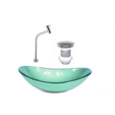 Imagem de Cuba De Vidro Oval 47Cm Verde + Válvula Click + Torneira