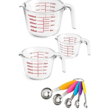Imagem de Conjunto de 3 copos medidores de vidro 1000 ml, 500 ml e 250 ml Seguro para micro-ondas, freezer, vidro borossilicato premium resistente ao calor da TIBLEN