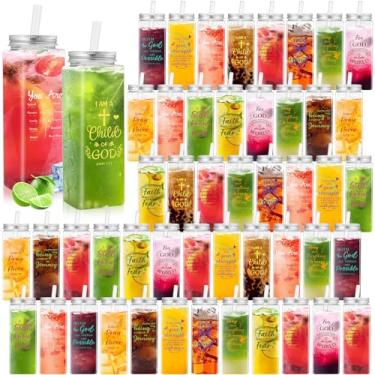 Imagem de Maxdot 48 peças copos de agradecimento a granel 482 g presentes de agradecimento de funcionários copos de plástico presentes inspiradores copo acrílico reutilizável skinny com tampa canudo para