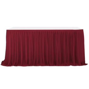 Imagem de CREATCABIN Saia de mesa de 1,8 m, retangular, plissada, para mesa, toalha de mesa de poliéster, com fita adesiva, para princesa, casamento, festa de aniversário, banquete, decoração de presente