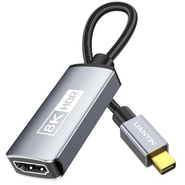 Imagem de UANTIN Adaptador 8K Mini DisplayPort para HDMI 4K 120Hz/8K 60Hz, conversor trançado Thunderbolt 2 (DP) de alta velocidade para HDMI, macho para fêmea, mini porta de exibição para MacBook Air/Pro, Mac