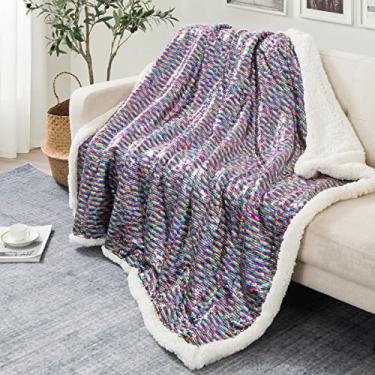 Imagem de Homiest Cobertor flip de lantejoulas, cobertor de lã de flanela macio e aconchegante, mantas reversíveis de pelúcia resistente para sofá, cama, cadeira, adequado para outono, primavera, inverno (127 x