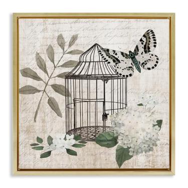 Imagem de Stupell Industries Vintage Menagerie Butterfly Florals Gold Framed Floater Canvas Wall Art Design por Nan, 63 x 63 cm