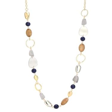 Imagem de Dazylleco Colar longo com contas douradas/ouro rosa para mulheres, grosso, longo, com contas de resina, moda, suéter, corrente, bijuteria, presentes, Resina, Sem Pedra Preciosa