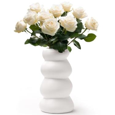 Imagem de BosilunLife Vaso de cerâmica com design de bolhas empilhadas – Vaso de flores escultural moderno boho para decoração de casa, prateleira ou mesa de centro de mesa (branco)