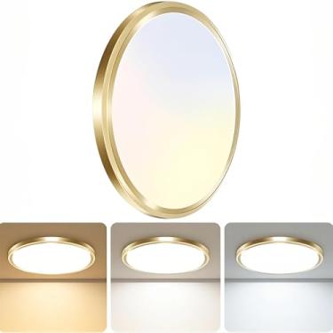 Imagem de zemty Luminária de teto LED, luz de montagem embutida pequena de 12 W 1200 lm, ajustável de 3000 K 4000 K 6500 K, lâmpada embutida plana redonda para cozinha, armário, corredor, lavanderia, ouro