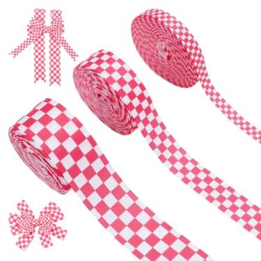 Imagem de PH PandaHall 3 rolos de fita xadrez rosa e branca fita guingão 10/22/38 mm de largura fitas de gorgorão xadrez padrão xadrez fitas decorativas para embrulho de presente artesanato de Natal DIY, 30