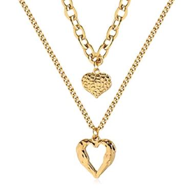 Imagem de YANCHUN 2 peças, colar de coração para casais, colar de coração combinando, colares de ouro, colares de amizade, colar de amor, presentes de dia dos namorados para namorada, Metal, outro