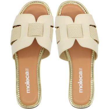 Imagem de Tamanco Rasteiro Moleca Glamour Tiras Transversais Feminino, Branco, 3