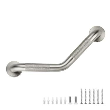 Imagem de Barras de apoio para banheiras e chuveiros - Barra de apoio angular de 3,5 x 40,6 cm para idosos serrilhada para deficientes de aço inoxidável para parede (níquel escovado, 1 pacote)