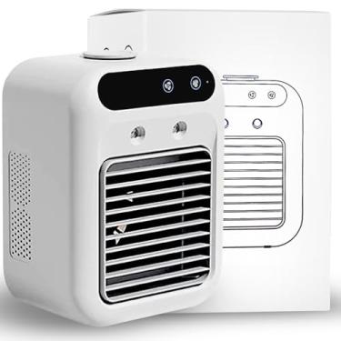 Imagem de Ar condicionado portátil, mini refrigerador evaporativo recarregável de 25 W com névoa dupla e 2 velocidades de vento, ventilador de resfriamento pessoal para sala pequena, quarto, escritório