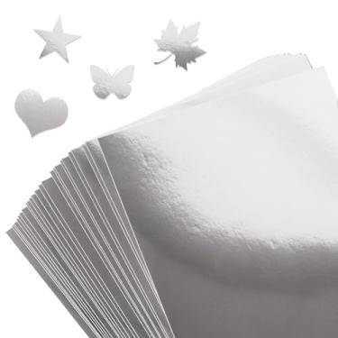 Imagem de Klmnop 80 folhas de papel-cartão espelhado, prata, tamanho A4 (250 gsm) para artesanato, convites, álbuns, cartões comemorativos e decoração de festa de aniversário (prata)