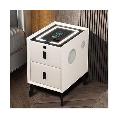 Imagem de Mesa de cabeceira com carregamento sem fio prático para quarto, armário de armazenamento com luzes LED ajustáveis, 3 gavetas