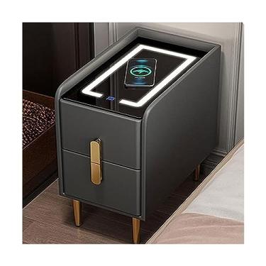 Imagem de Mesa de cabeceira com 2 gavetas, mesa de cabeceira com carregamento sem fio para prática para o quarto