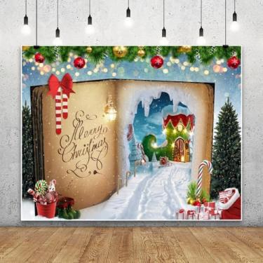 Imagem de Feliz Natal pano de fundo para fotografia, livro de histórias de Natal com glitter, cidade de conto de fadas, inverno, neve, Papai Noel, fundo para família, crianças, decoração de Natal, faixa