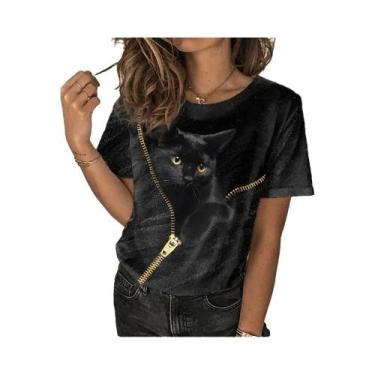 Imagem de Camiseta Feminina Plus Size com Estampa 3D de Gato Kawaii - Estilo Har