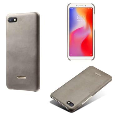 Imagem de Capa para Xiaomi Redmi 6A,Proteção contra quedas,Casca de volta de cor sólida simples,Design de couro de imitação de plástico-Gray