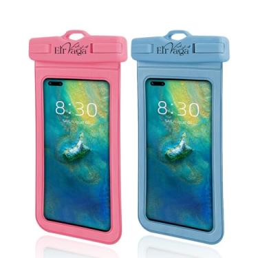 Imagem de Elrvaga Pacote com 2 bolsas de telefone IPX8 à prova d'água para iPhone 16/15/14/13 Pro Max Plus (7,2 polegadas) - natação, mergulho, mergulho com snorkel, à prova de neve - bolsa seca para fotografia