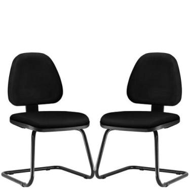 Imagem de Kit 02 Cadeiras Para Escritório Sky Fixa Tecido Sintético Preto - Lyam