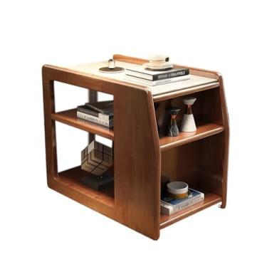 Imagem de Mesa lateral de sofá de madeira maciça, armário lateral de armazenamento, mesa lateral minimalista para uso doméstico, sala de estar, mesa de centro pequena, armário lateral criativo (nogueira)