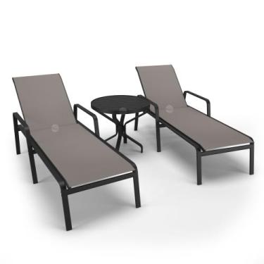 Imagem de Kit 2 Espreguiçadeiras 1 Mesinha Alumínio Preto Tela Fendi - Aluv Móve
