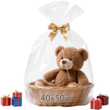 Imagem de CZWESTC 6 sacos de celofane extragrande, 101 x 127 cm, sacos transparentes para embalagem de presente, embalagem de celofane para cestas de presente, 3 mm de espessura
