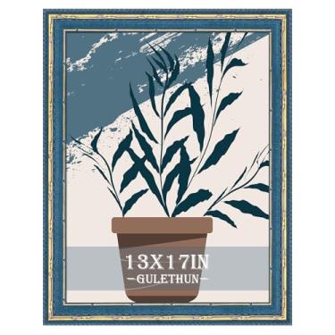 Imagem de Porta-retrato 33 x 43 cm ouro azul - Moldura vintage 33 por 43 cm, molduras retrô para decoração de casa, para galeria de parede, resistente, acrílico, moldura de pôster ornamentada antiga para