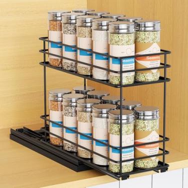 Imagem de Mystozer Organizador de temperos removível para armário, suportes deslizantes para temperos, fácil de instalar, 10 cm L x 26 cm P x 21 cm A, 1 gaveta 2 camadas (preto)