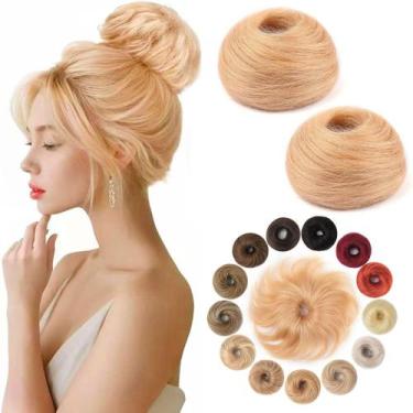 Imagem de Hair Bun Hair Piece KISANOF Natural Curly Human Hair Loiro