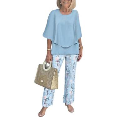 Imagem de Roupas de 2 peças: blusa e calça femininas azuis de dupla camada LOZ