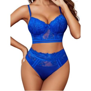 Imagem de Conjunto de lingerie Avidlove, sutiã e calcinha de cintura alta, renda