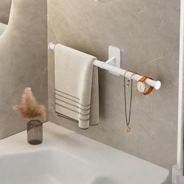 Imagem de Toalheiro de banheiro autoadesivo de alumínio de 35/45/55 cm, suporte para toalhas, barra de toalhas suspensa, prateleira de toalhas de parede, acessórios de banheiro, 45 cm, branco