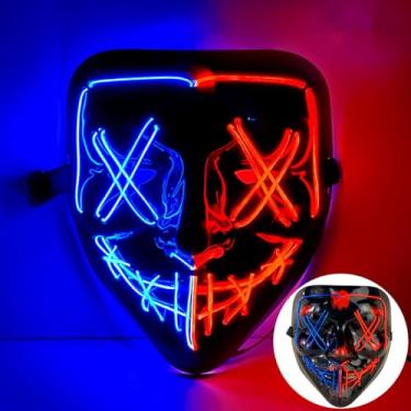 Imagem de SHANJIA Máscara de Halloween, máscara iluminada, crânio assustador com iluminação LED para festival de Halloween, cosplay, baile de máscaras, festa de carnaval (estilo 14)