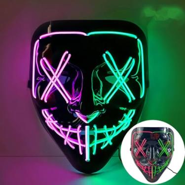 Imagem de SHANJIA Máscara de Halloween, máscara iluminada, crânio assustador com iluminação LED para festival de Halloween, cosplay, baile de máscaras, festa de carnaval (estilo 12)