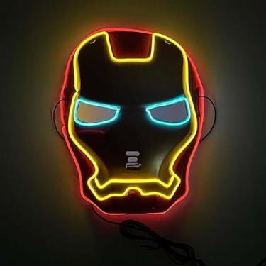 Imagem de SHANJIA Máscara de Halloween, máscara iluminada, crânio assustador com iluminação LED para festival de Halloween, cosplay, baile de máscaras, festa de carnaval (estilo 12)