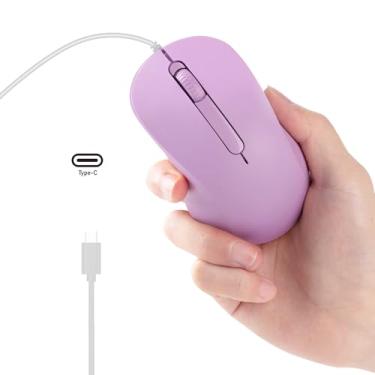 Imagem de Mouse óptico com fio tipo C, mouse USB C ergomônico para Apple MacBook, computador ou laptops com porta tipo C - roxo