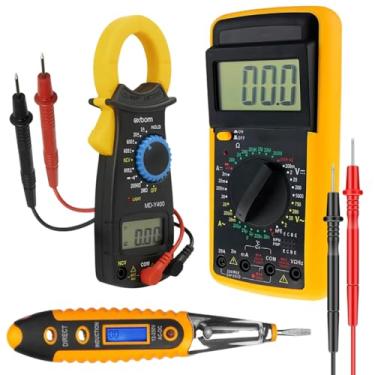 Imagem de Kit Eletricista Profissional 3 Peças com Multímetro Digital, Alicate Amperímetro e Caneta Detectora de Tensão, Medição Segura e Precisa
