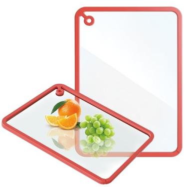Imagem de LOZOVIN Conjunto de tábua de corte de vidro temperado para cozinha, tábua de cortar bordas de silicone antiderrapante com orifício para pendurar, tábua de corte transparente para bancada, tábuas de