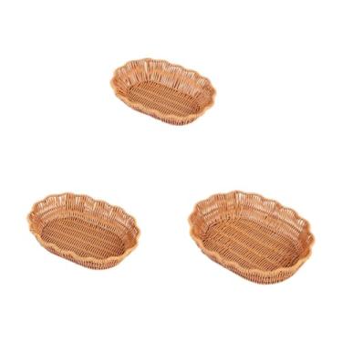 Imagem de FLCPJGV Conjunto de 3 Cestos de Armazenamento de Vime Sintético, Bandeja de Vaidade, Decorativos, Suporte para Servir Alimentos E Vegetais, Cozinha, Quarto, Oval, Tamanho real