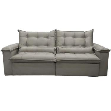 Imagem de Sofá Nigeria 240cm 4 Lugares Retrátil e Reclinável Tecido Veludo Trevo Cor Cinza