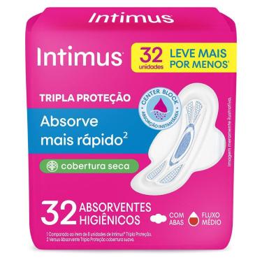 Imagem de Absorvente Externo Intimus Tripla Proteção Cobertura Seca com Abas 32 Unidades