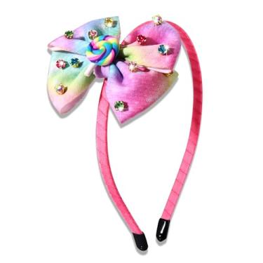 Imagem de YAHPERN Faixa de cabeça para mulheres, meninas, laço manchado, bengala doce, pirulito, Natal, Halloween, férias, acessórios, fantasia de Candyland, presentes de festa de aniversário (rosa azul)