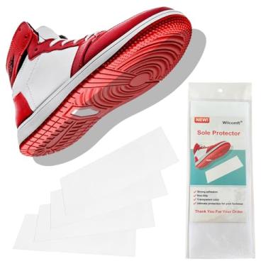 Imagem de Wilcomft Protetores de sola de sapato para tênis, adesivo forte autoadesivo antiderrapante antidesgaste para sapatos, protetores de sola vermelhos para salto alto, 35 x 13 cm, 4 peças transparentes