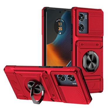 Imagem de SORAKA Capa para Motorola Edge 50 Fusion 5G com suporte de anel para cartão de metal compatível com suporte magnético para celular para carro capa de proteção contra choque e queda vermelha